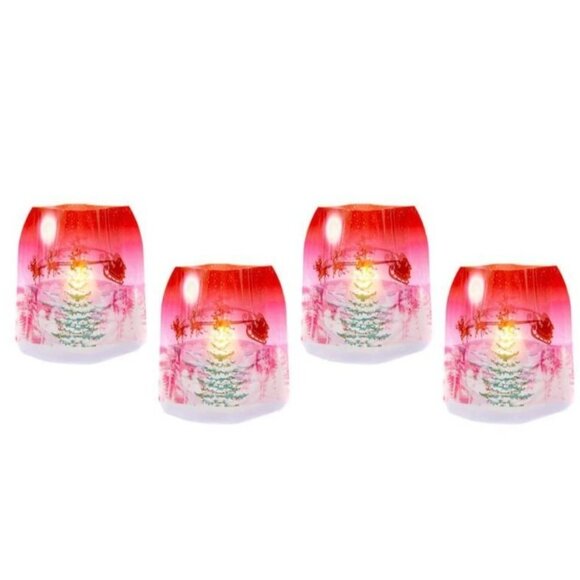 Flameless LED Candles Luminary Lanterns Set Holiday Santa Sleigh Christmas Tree - Picture 5 of 8